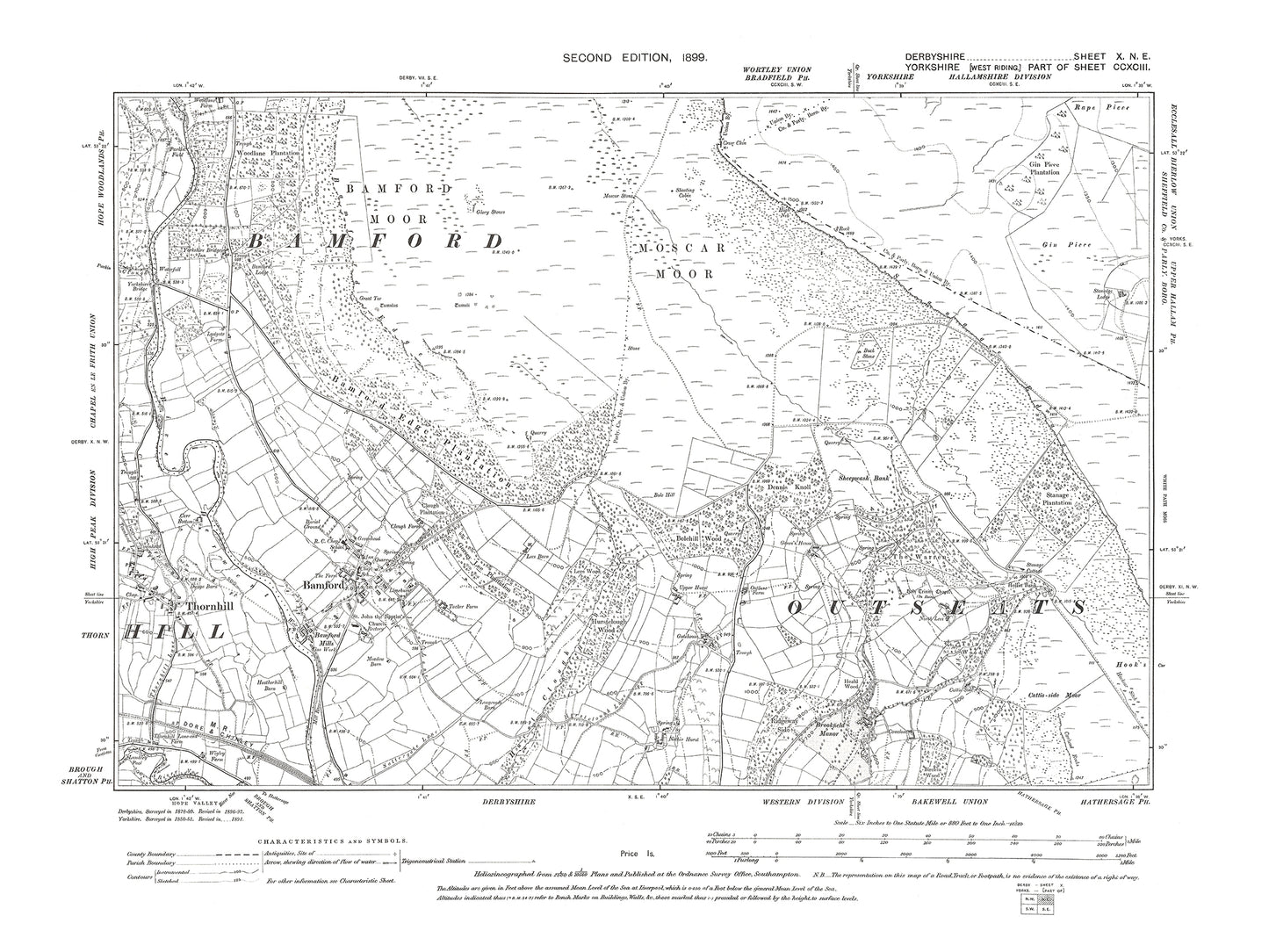 Old OS map dated 1899, showing Bamford, Thornhill in Derbyshire 10NE