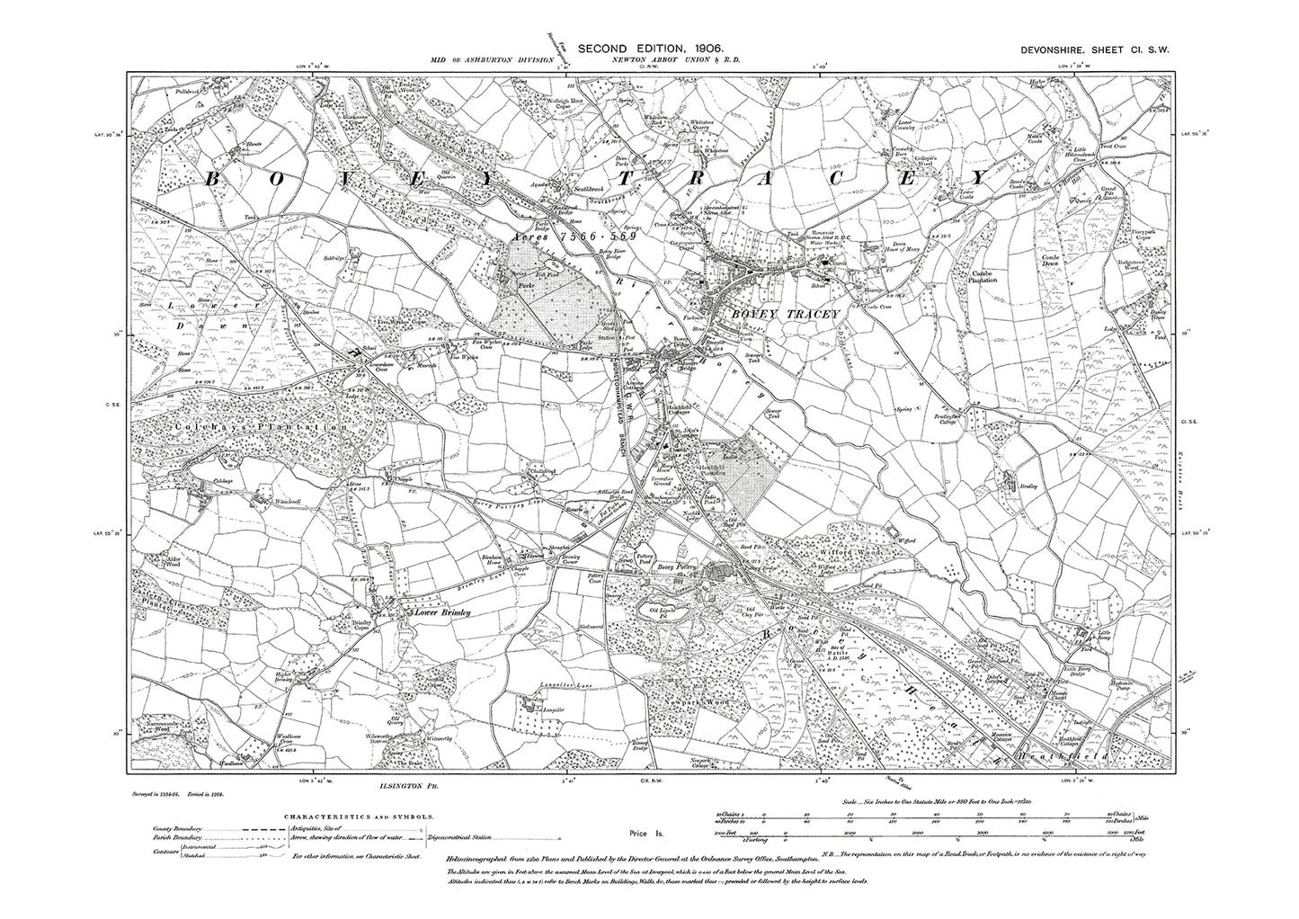 Bovey Tracey, Lower Brimley, Old Map Devon 1906: 101SW
