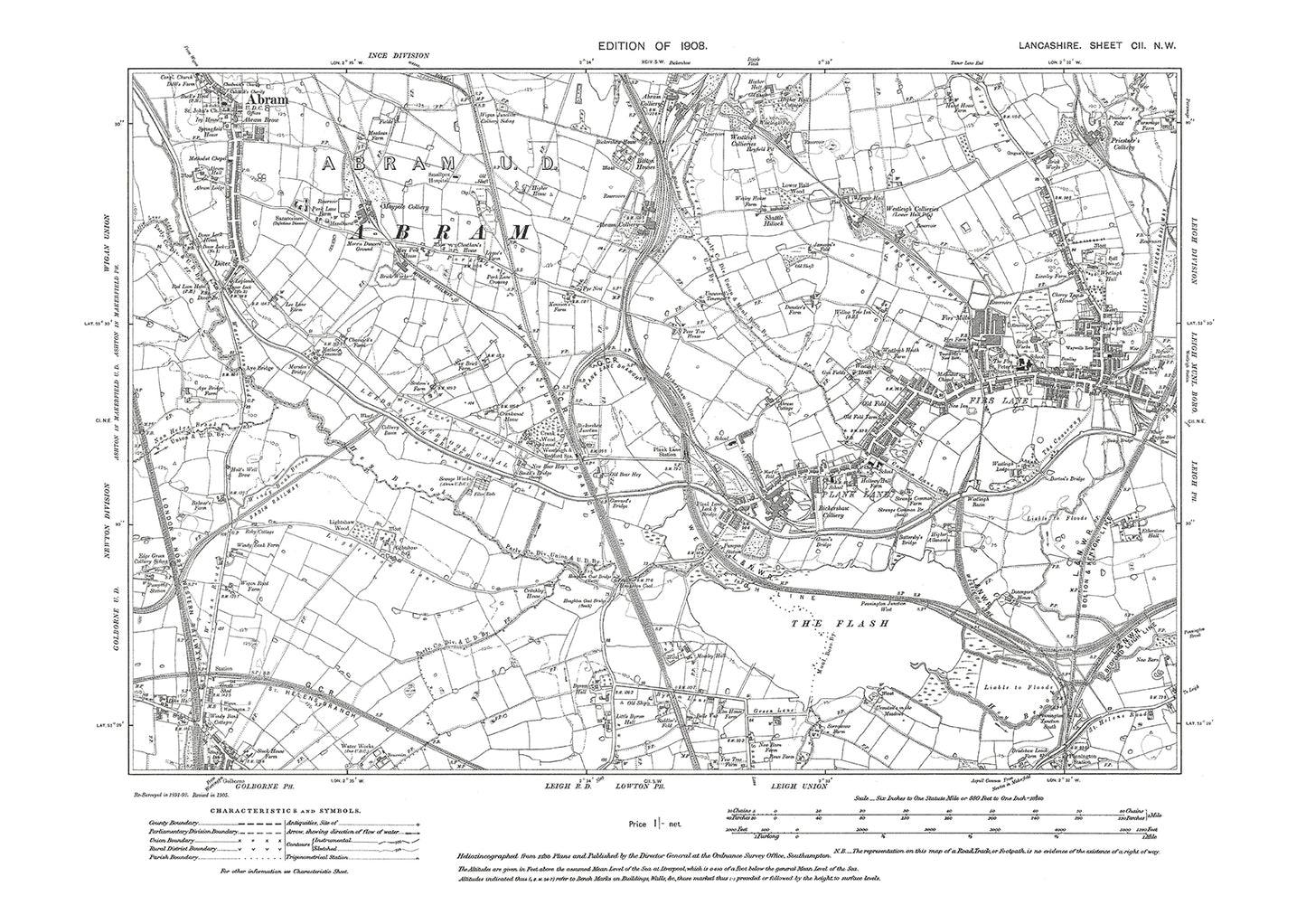 Leigh (west), Abram - Lancashire in 1908 : 102NW