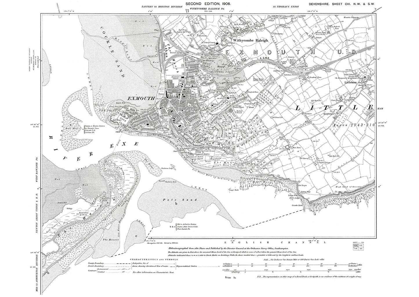 Exmouth, Withycombe Raleigh, Littleham, Old Map Devon 1906: 103NW-SW