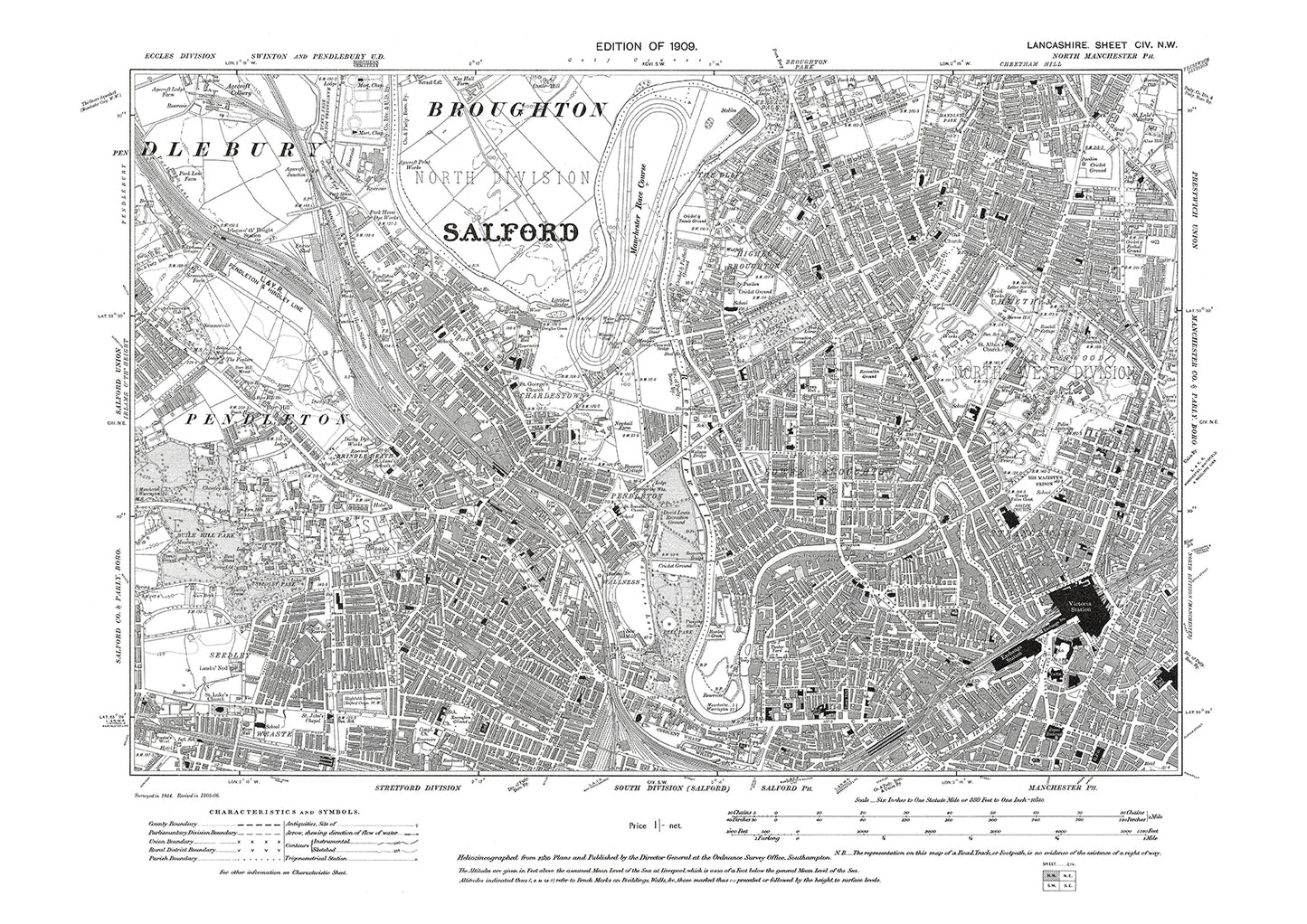 Manchester (northwest), Salford - Lancashire in 1909 : 104NW