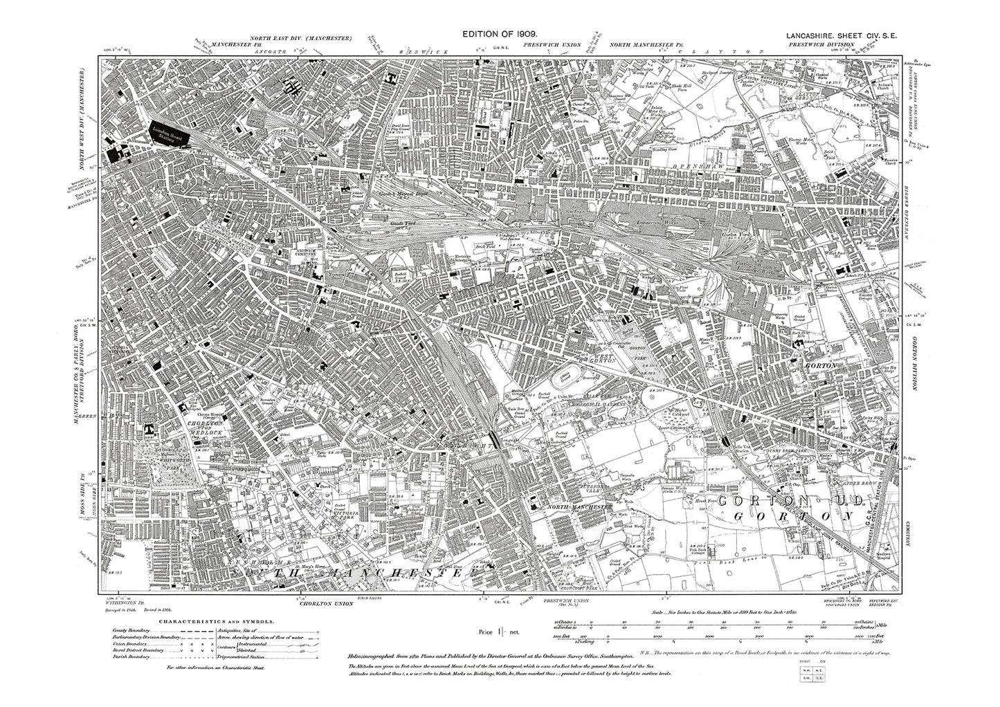 Manchester (southeast, Gorton) - Lancashire in 1909 : 104SE