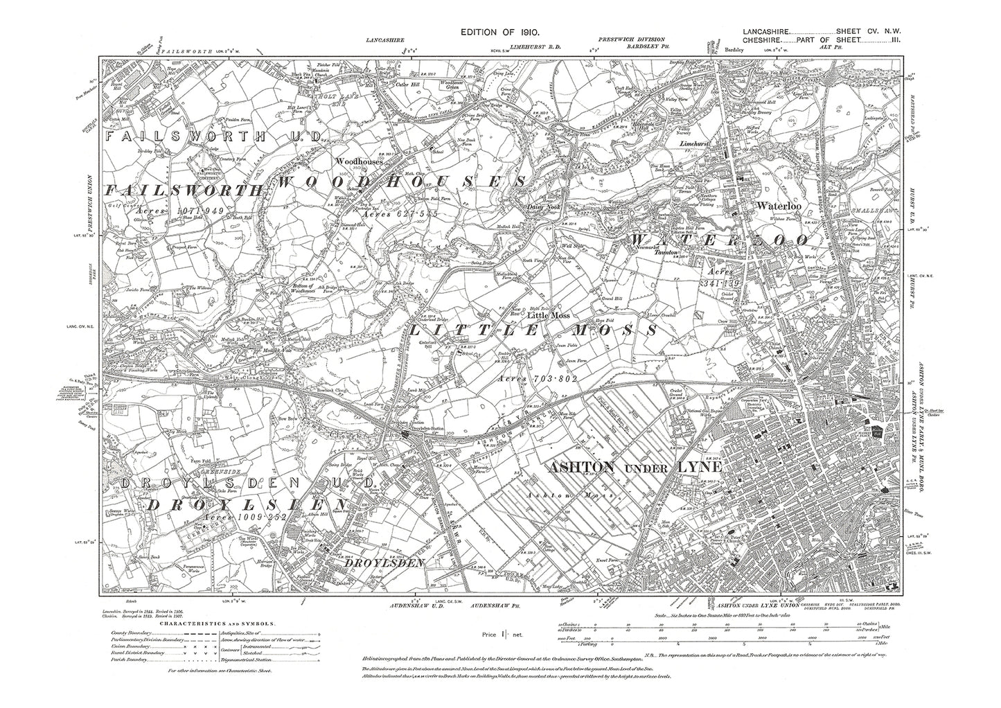 Ashton, Little Moss, Woodhouses - Lancashire in 1910 : 105NW
