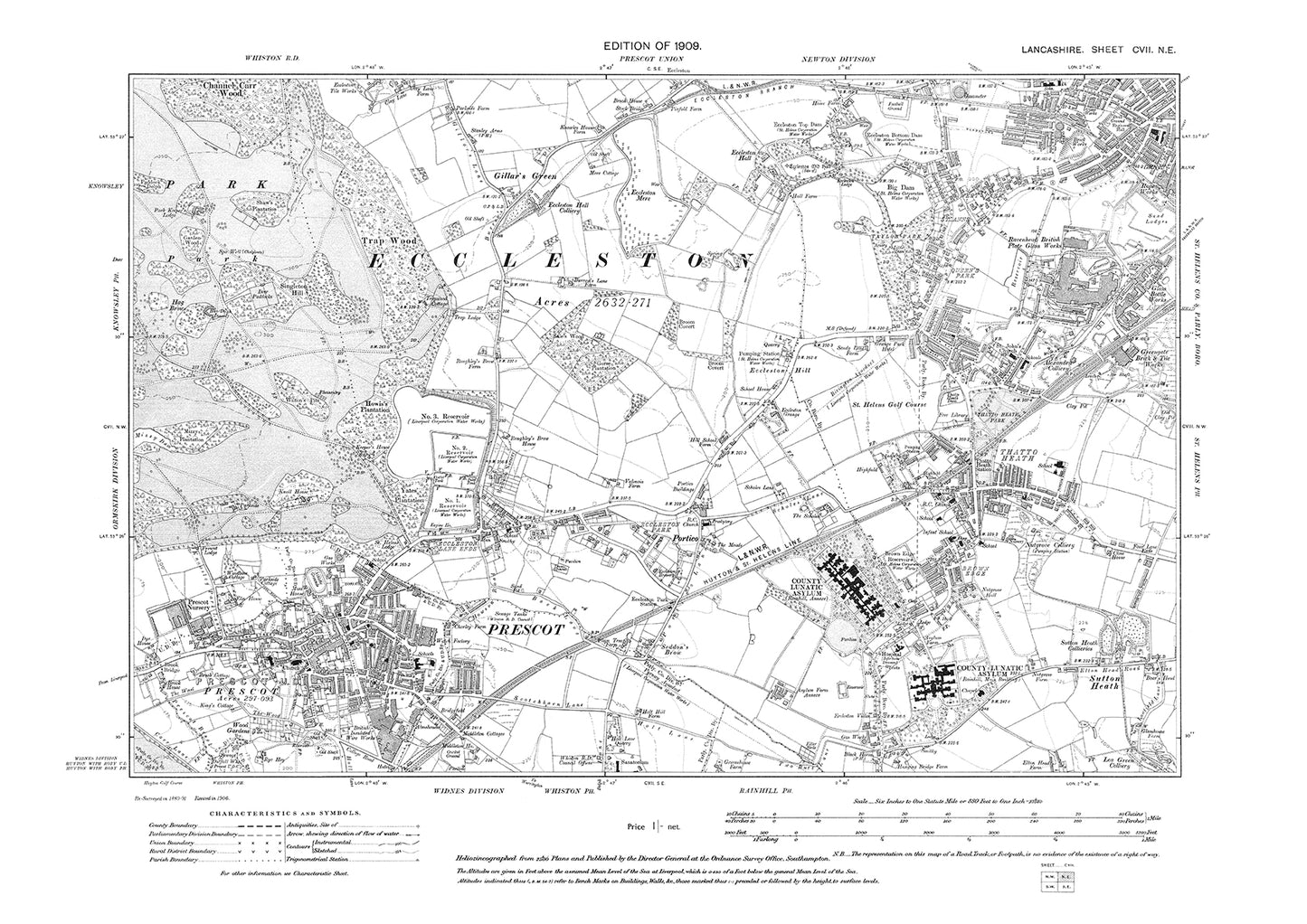 Prescot, St Helens (southwest) - Lancashire in 1909 : 107NE