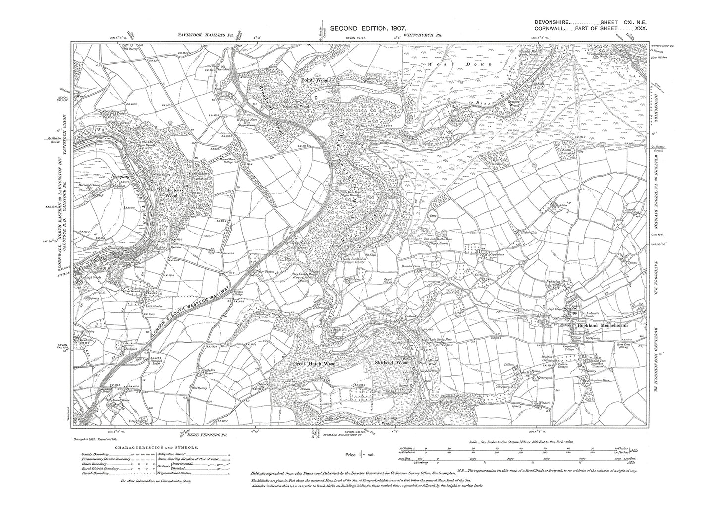 Buckland Monachorum, Old Map Devon 1907: 111NE