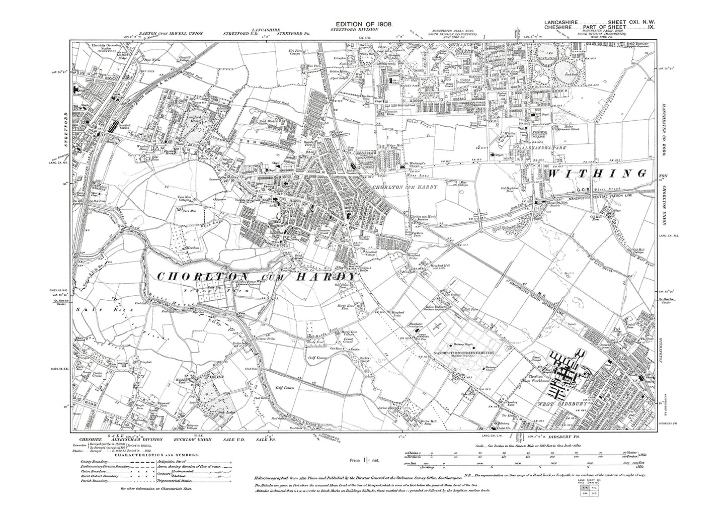 Chorlton cum Hardy, Didsbury (northwest) - Lancashire in 1908 : 111NW