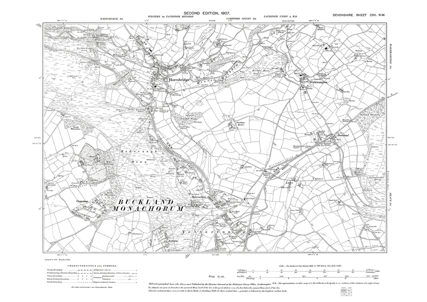 Yelverton, Horrabridge, Walkhampton, Old Map Devon 1907: 112NW