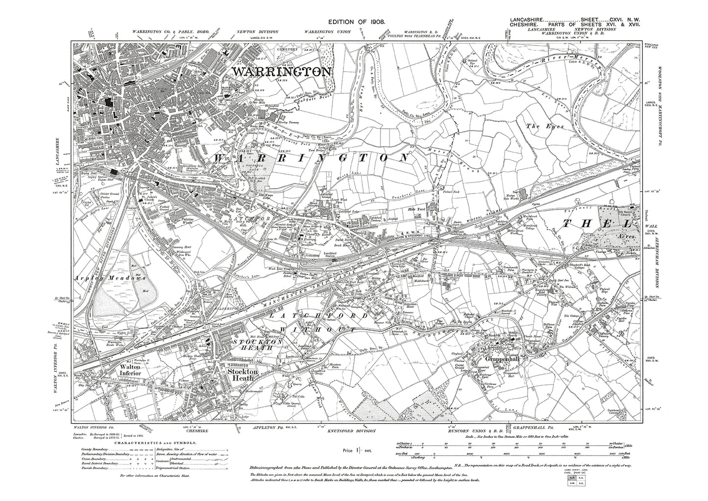 Warrington (southeast) - Lancashire in 1908 : 116NW