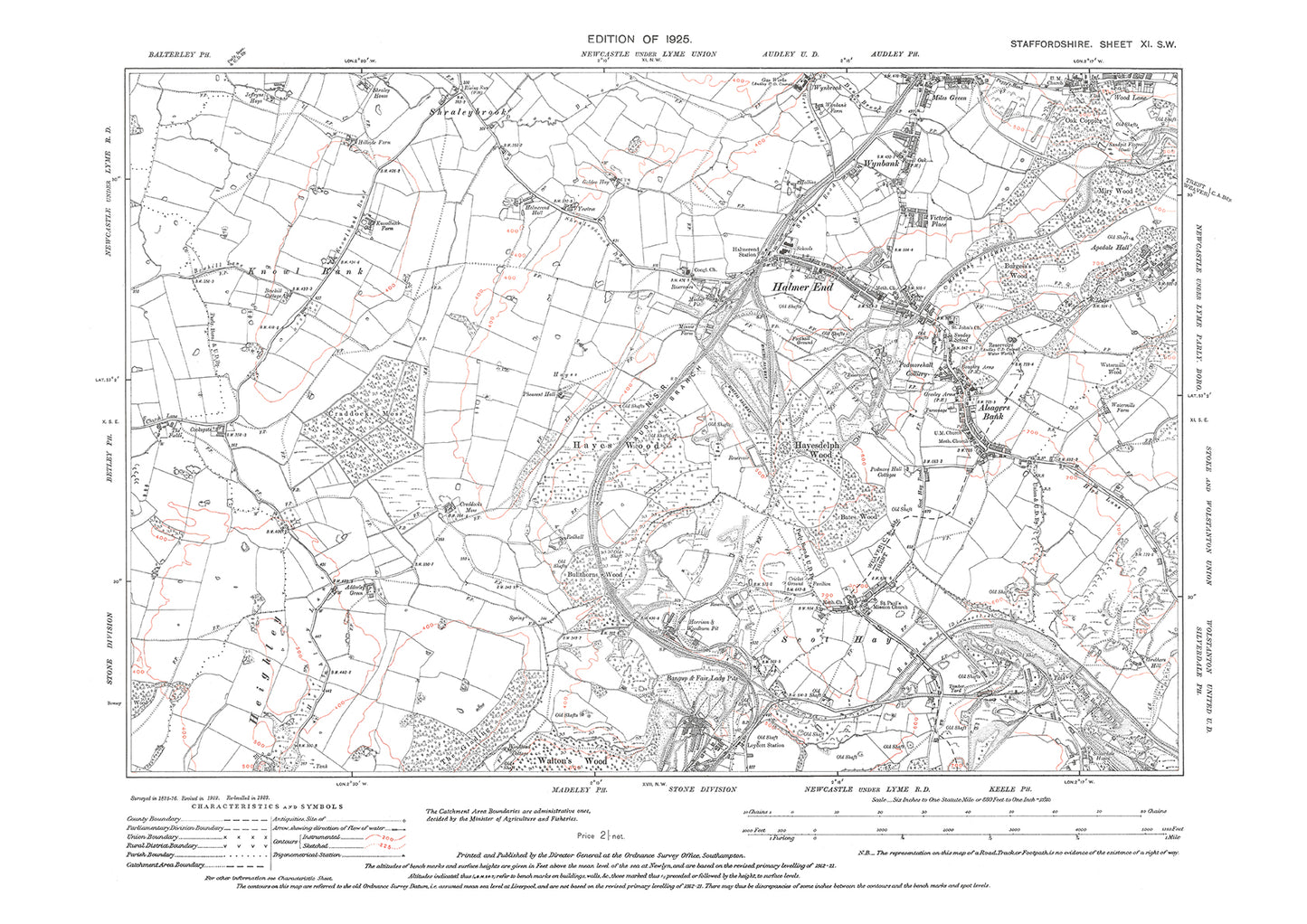 Halmer End, Alsagers Bank, Wynbank, old map Staffs 1925: 11SW