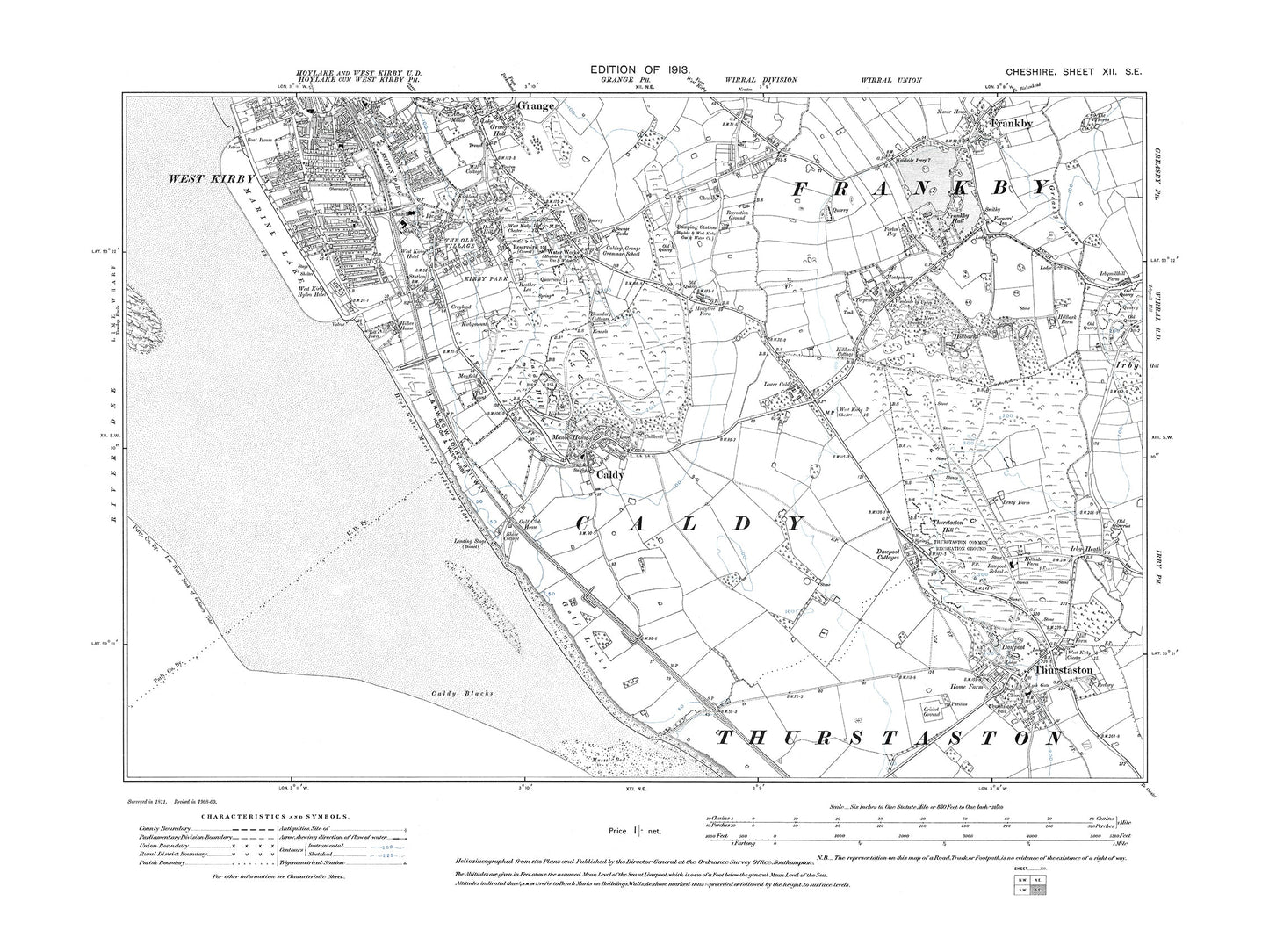 Old OS map dated 1913, showing Culdy, Thurstaston in Cheshire 12SE