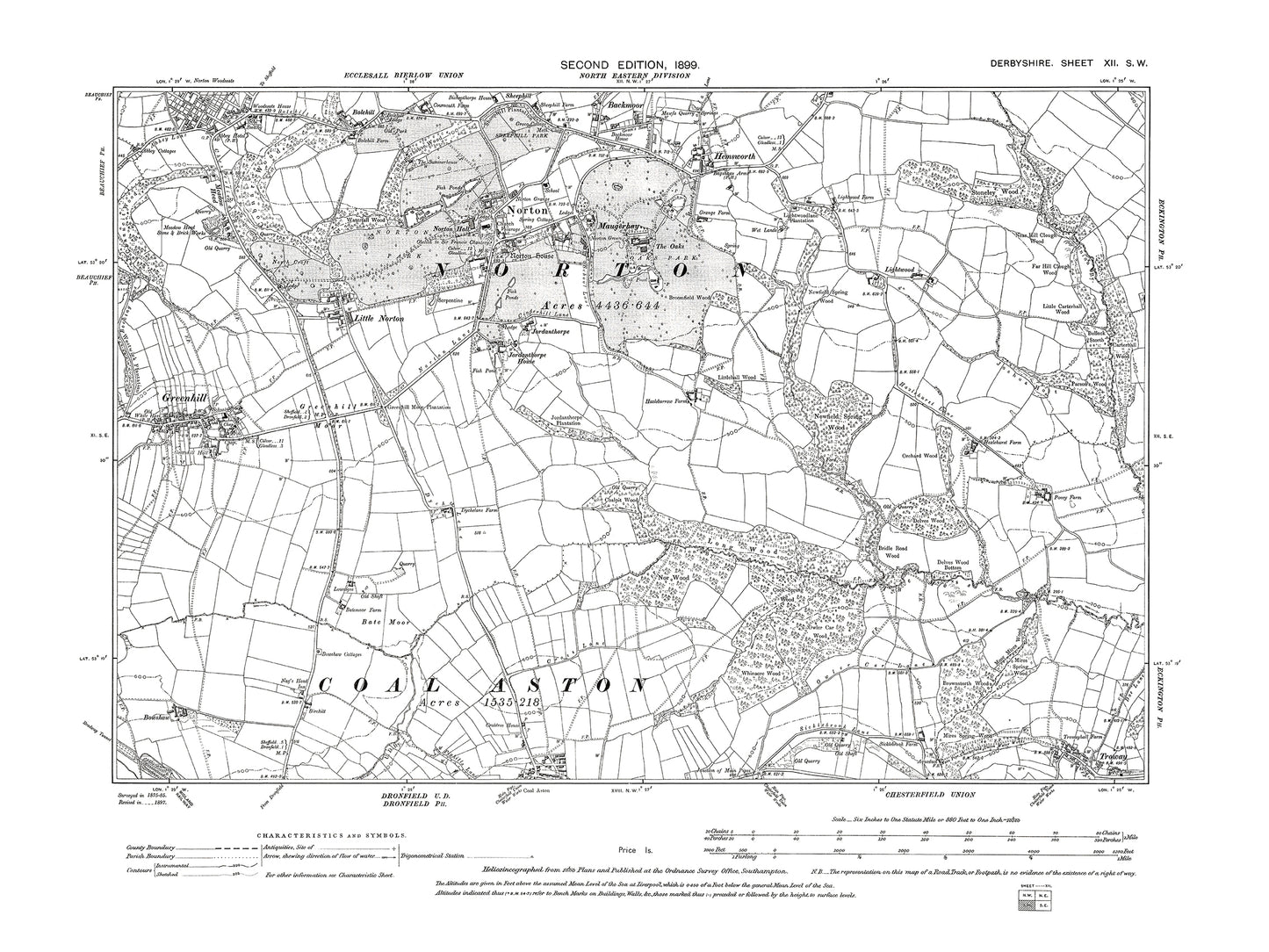 Old OS map dated 1899, showing Norton, Greenhill in Derbyshire 12SW