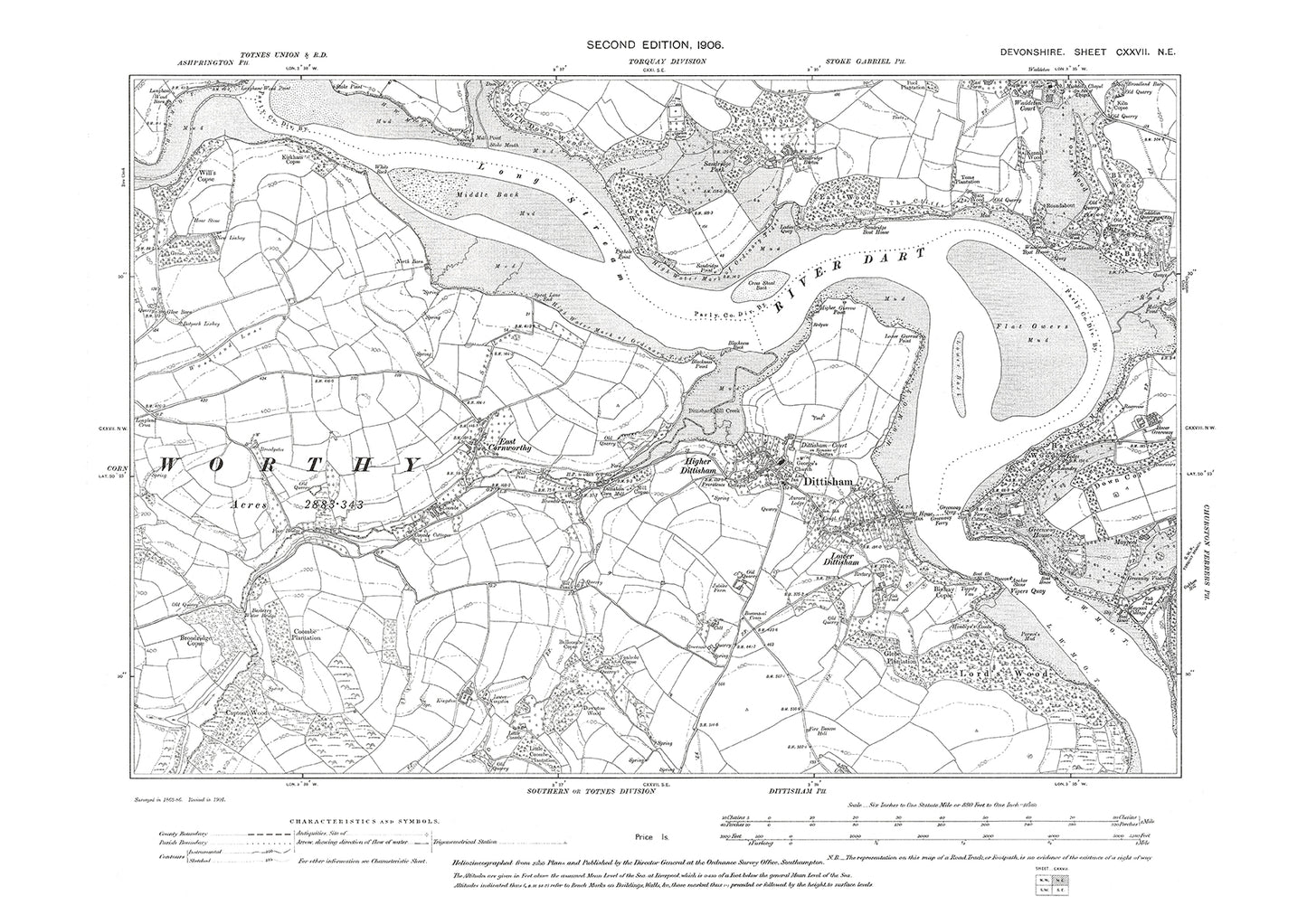 Dittisham, East Cornworthy, Old Map Devon 1906: 127NE