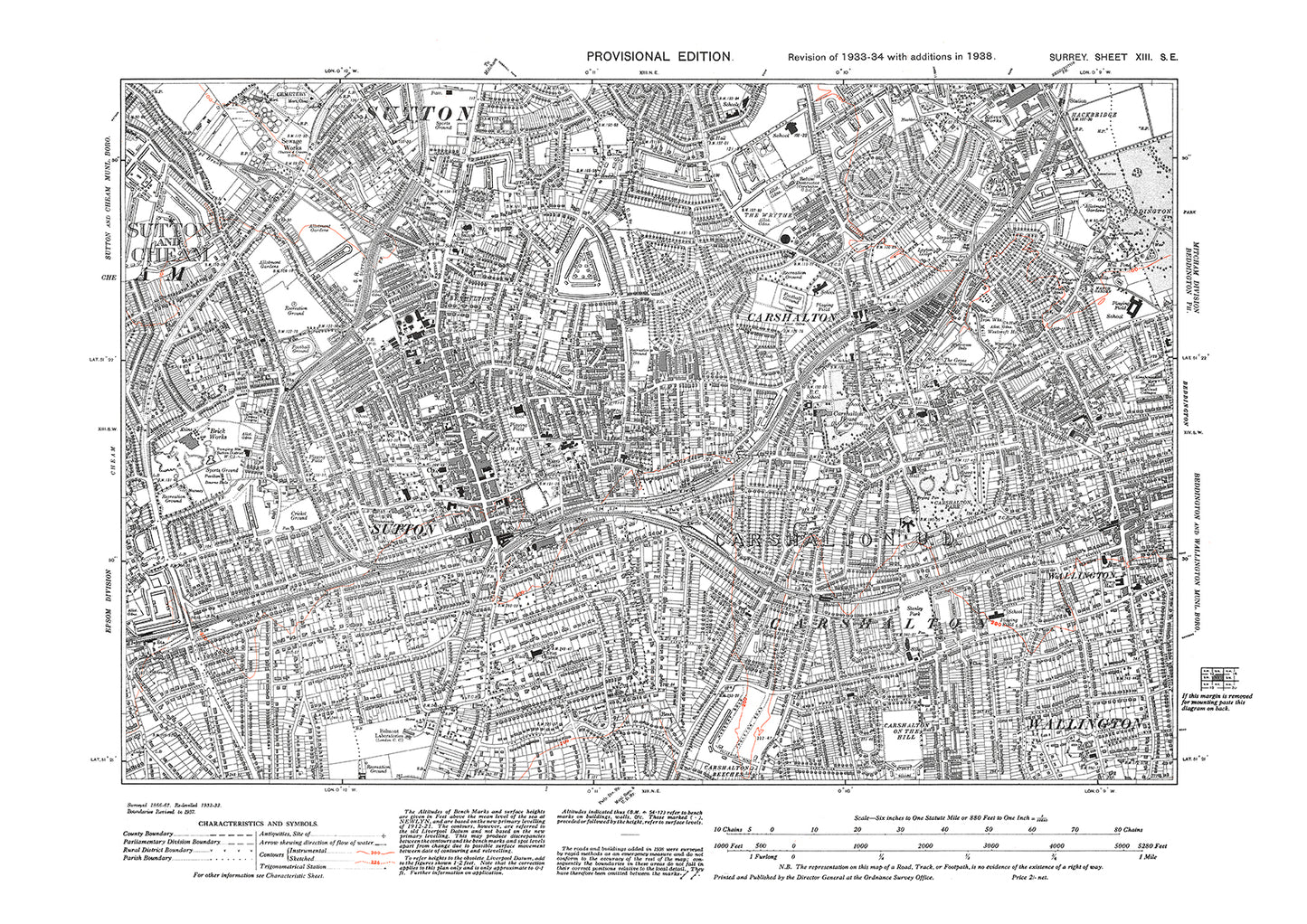 Sutton, Carshalton, Wallington old map Surrey 1938: 13SE