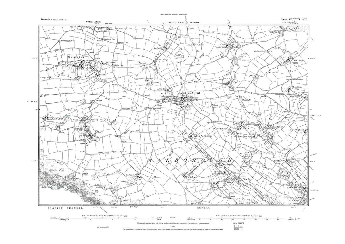 Malborough, Galmpton, Bolberry, Old Map Devon 1885: 136SW
