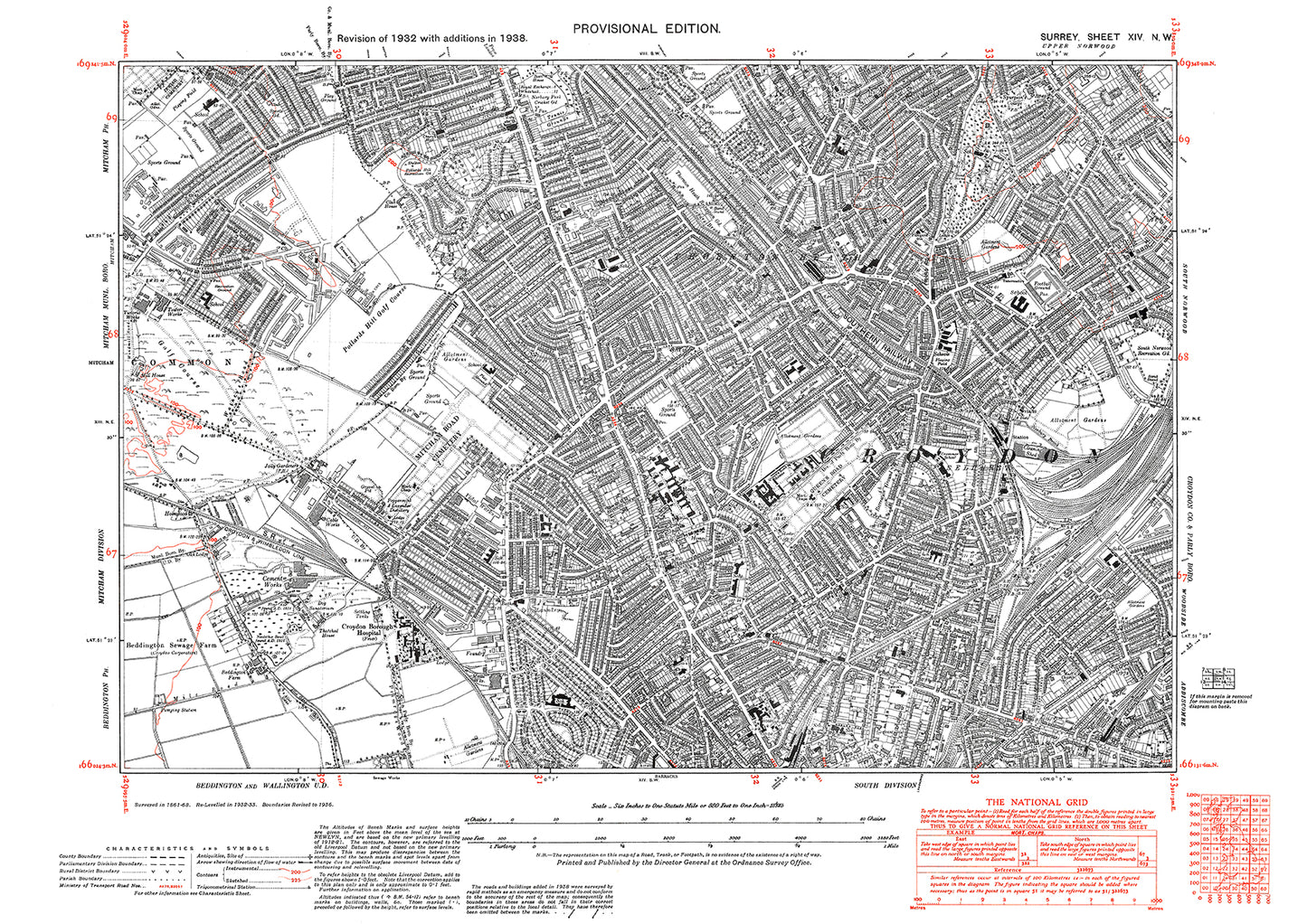 Croydon (north), Mitcham (east), Thornton old map Surrey 1938: 14NW