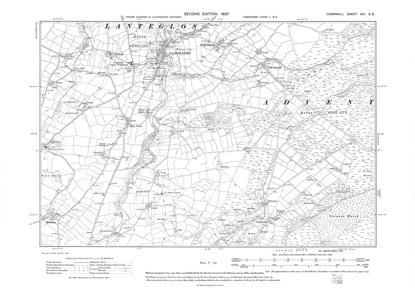 Camelford, old map Cornwall 1907: 14SE