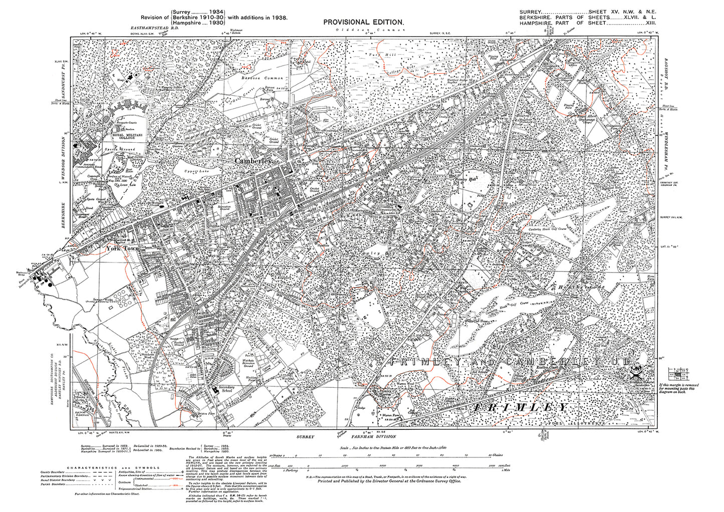 Camberley, York Town, Frimley (north) old map Surrey 1938: 15NW-NE