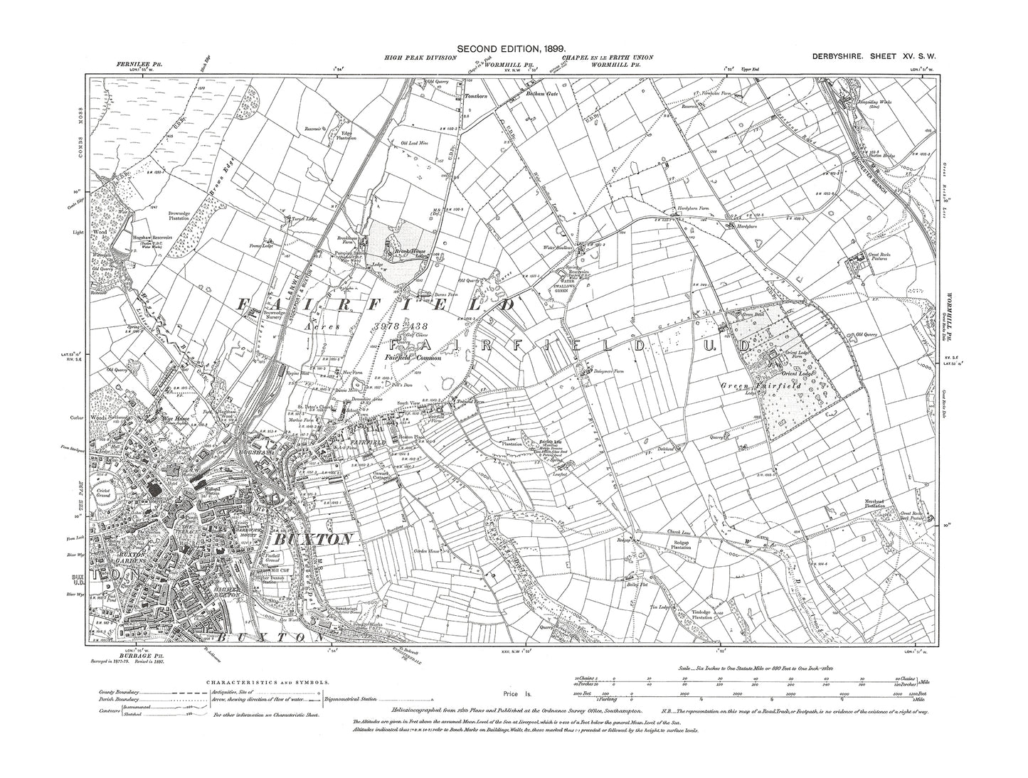 Old OS map dated 1899, showing Buxton in Derbyshire 15SW