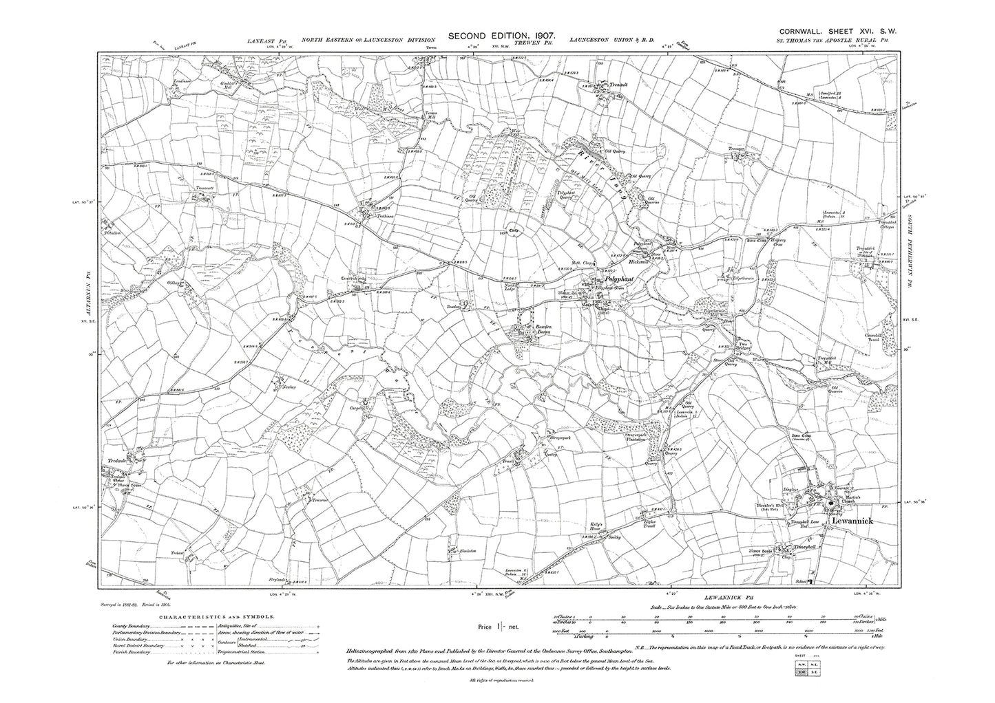 Lewannick, Polyphant, old map Cornwall 1907: 16SW