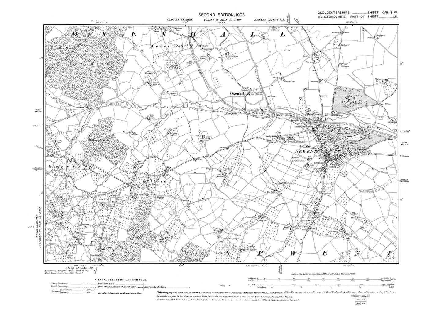 Old OS map dated 1903, showing Newent in Gloucestershire - 17SW