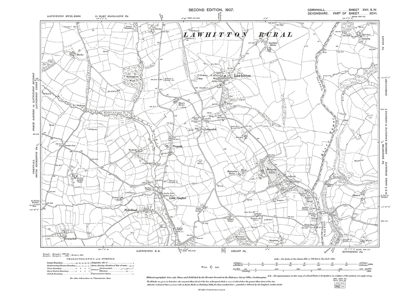 Lawhitton, Trekelland, Little Comfort, old map Cornwall 1907: 17SW
