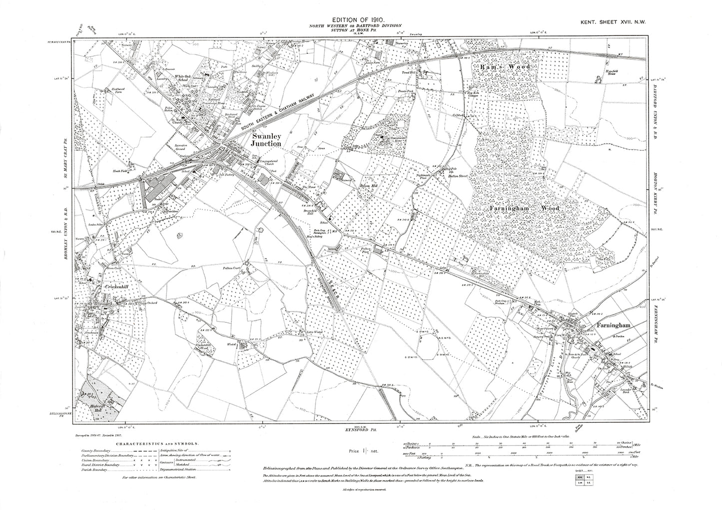 Farningham, Swanley Junction, old map Kent 1909: 17NW