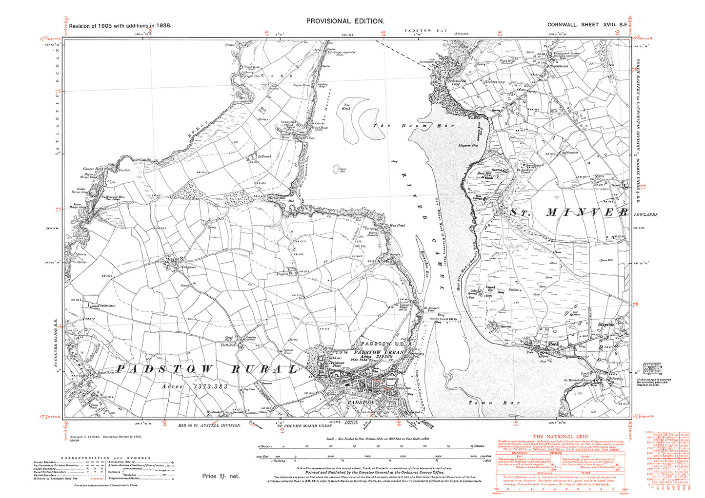 Padstow (north), old map Cornwall 1908: 18SE