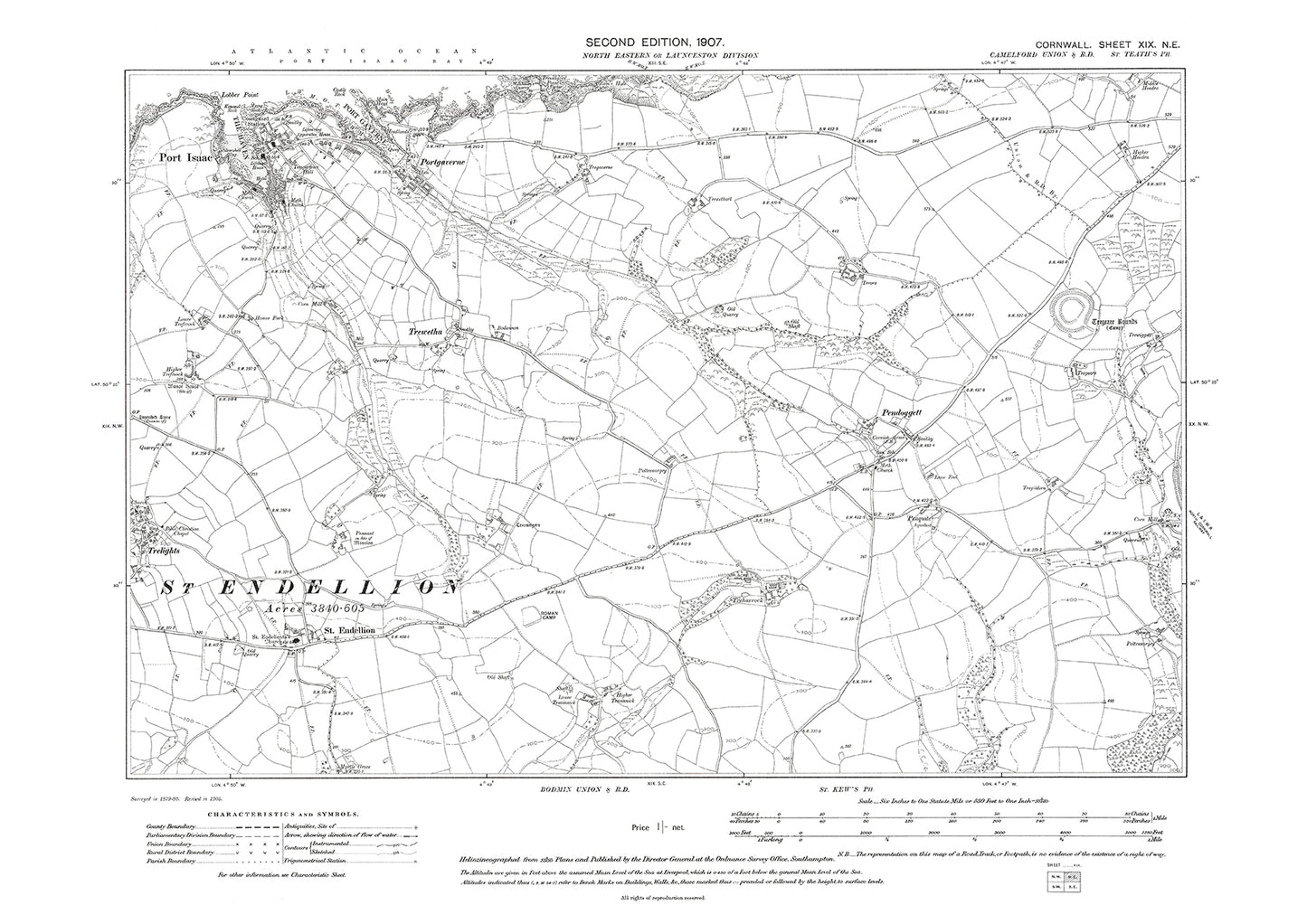 Port Isaac, St Endellion, Trewetha, Pendoggett, Trelights (east), old map Cornwall 1907: 19NE
