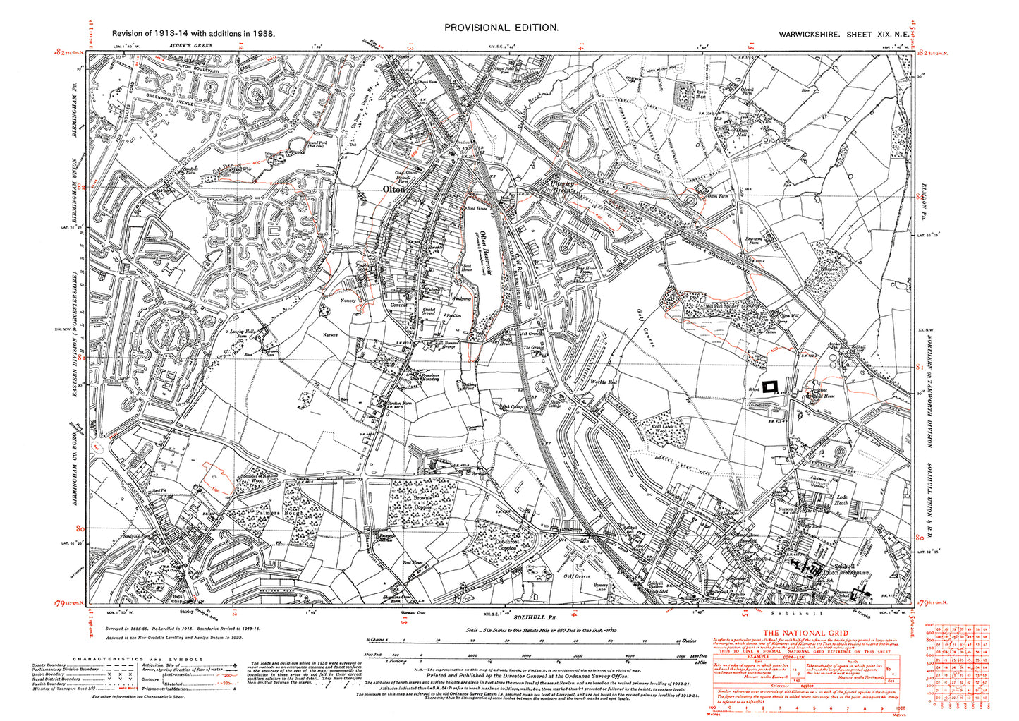 Olton, Solihull (north), Shirley (north), old map Warwickshire 1938: 19NE