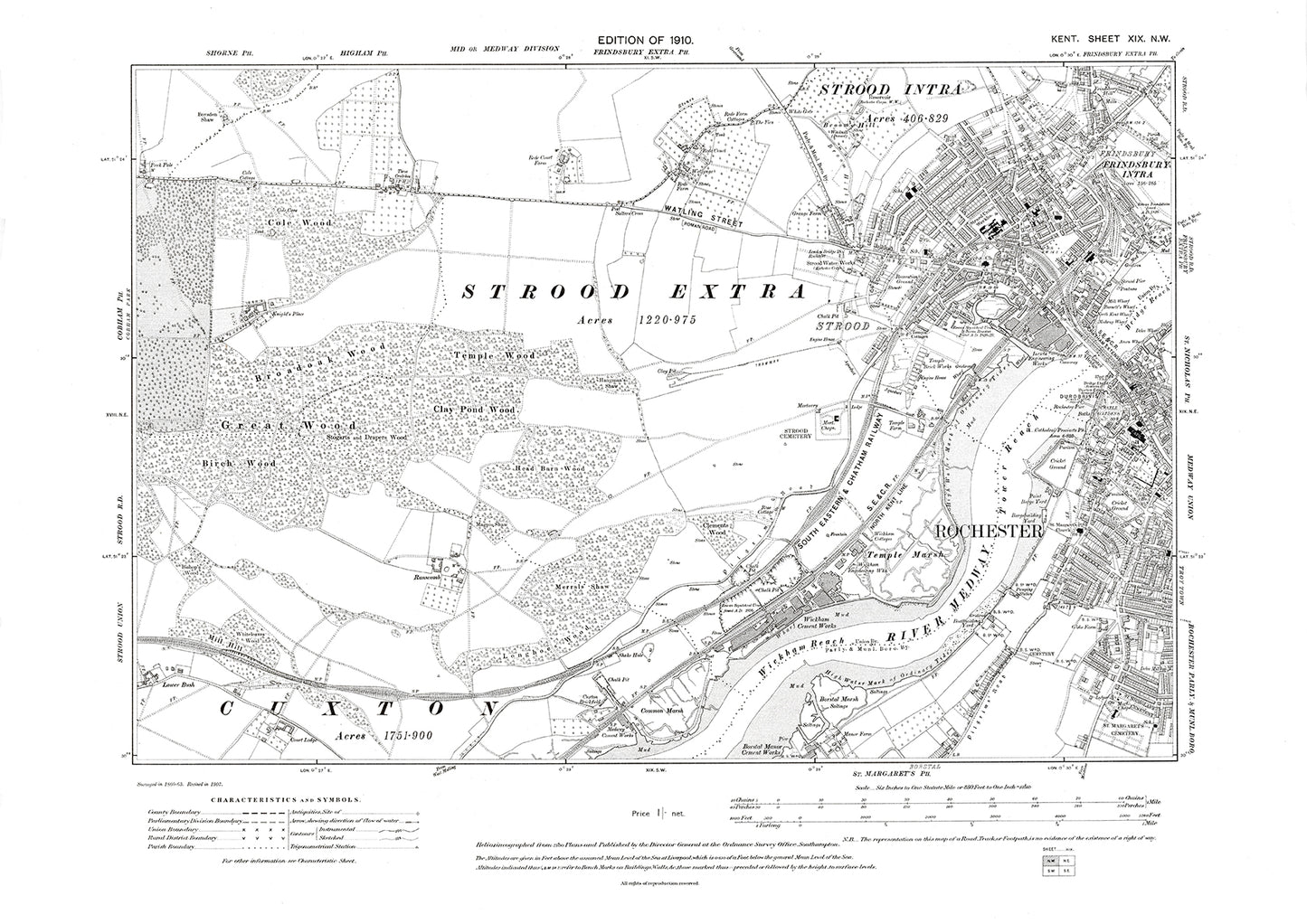 Rochester, Strood, old map Kent 1910: 19NW