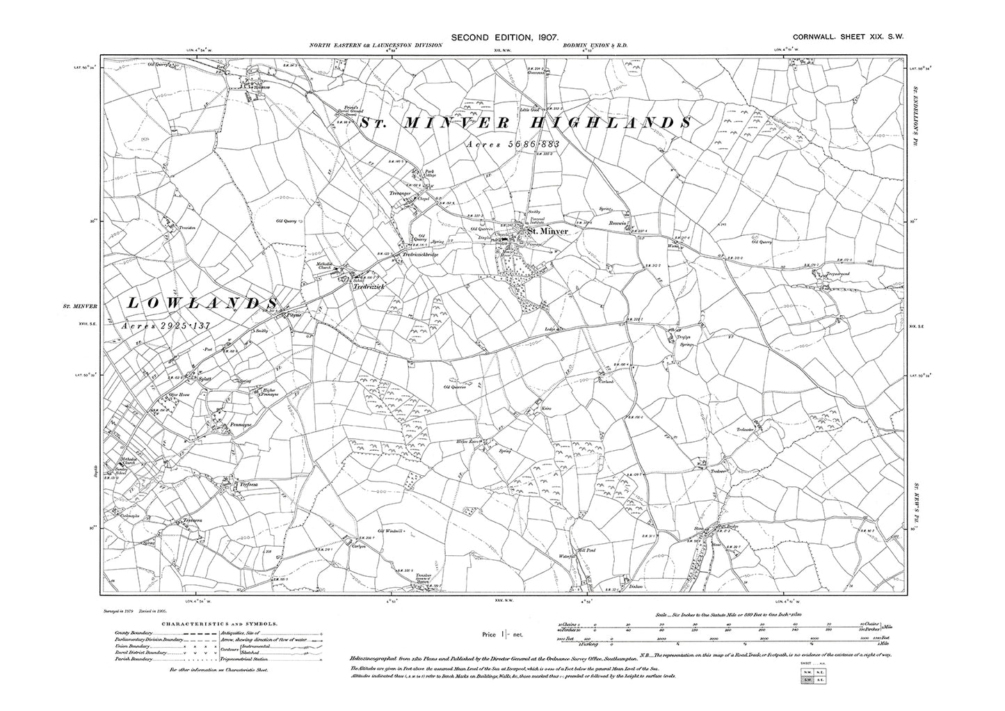 St Minver, Tredrizzick, Stoptide (east), old map Cornwall 1907: 19SW