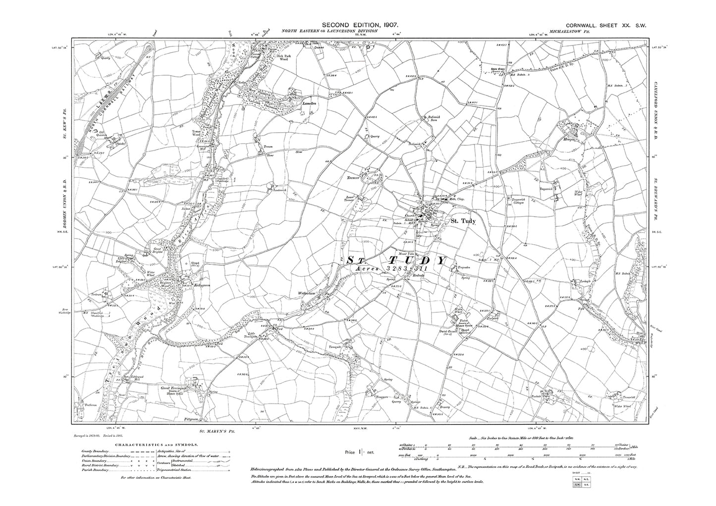 St Tudy, Wenfordbridge (west), old map Cornwall 1907: 20SW
