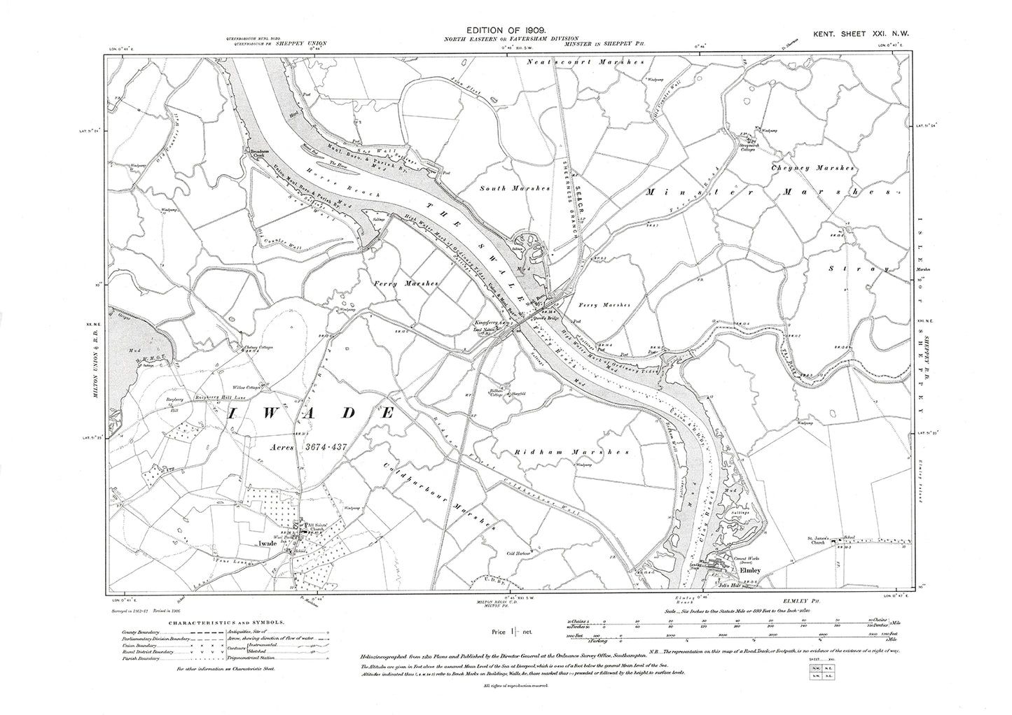 Elmley Iwade, old map Kent 1909: 21NW
