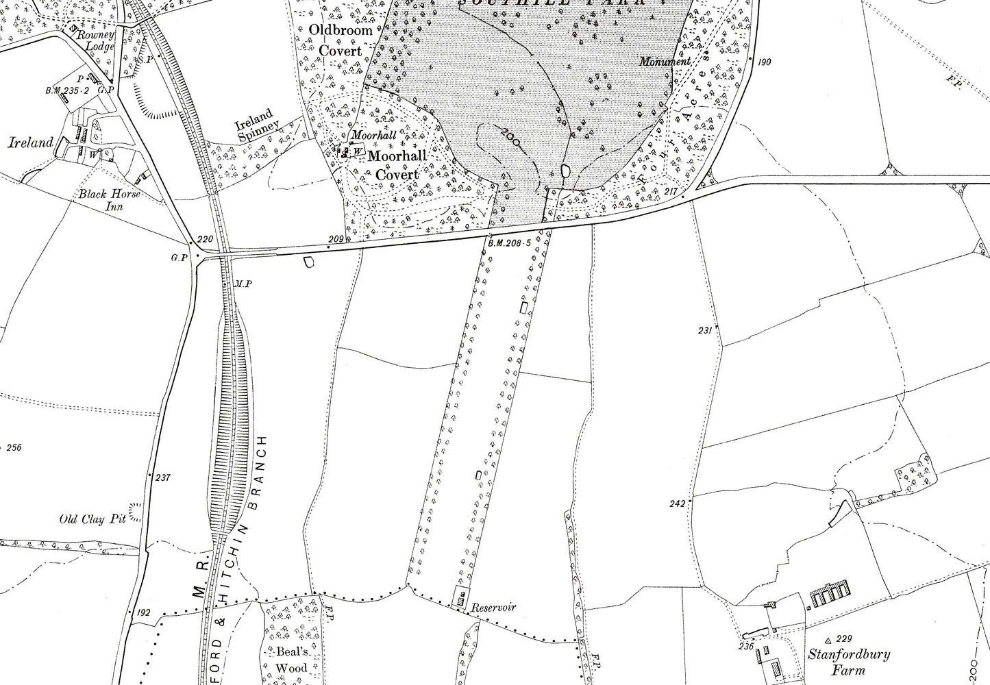 A 1902 map showing Southill and Stanford in Bedfordshire - A Digital Download 0f OS 1:10560 scale map, Beds 22NE