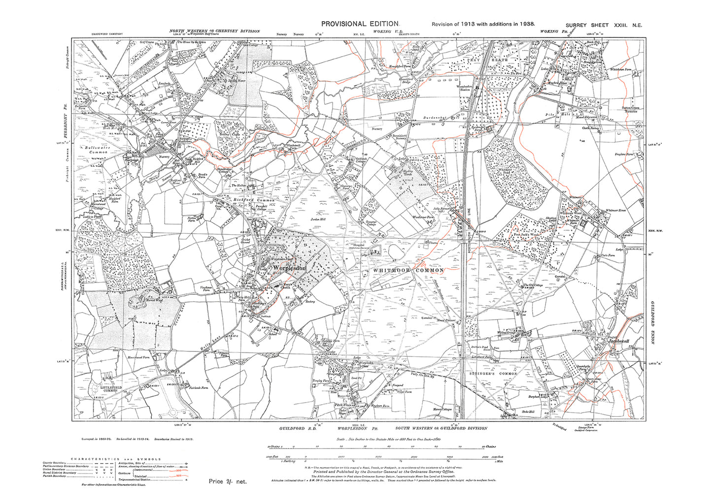 Worplesdon, Whitmoor Common old map Surrey 1938: 23NE
