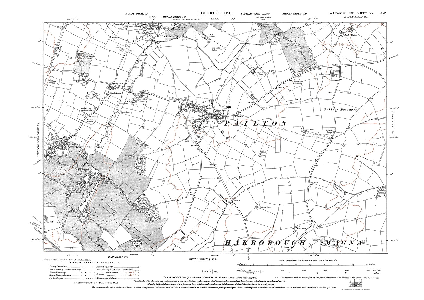 Pailton, Monks Kirby (south), Stretton Under Fosse, Old Map Warwickshi 