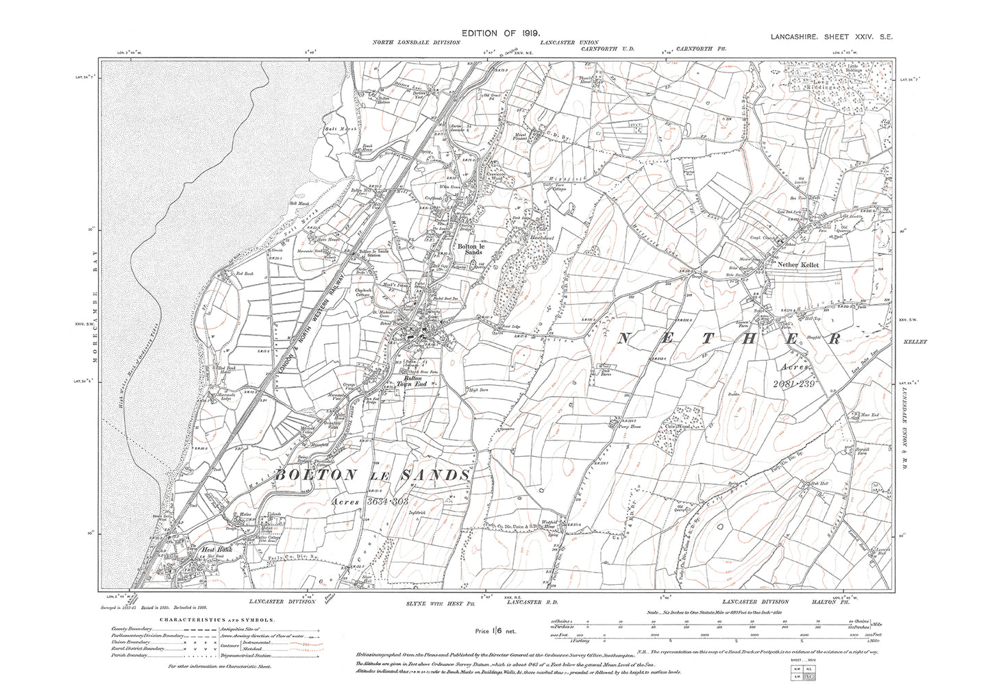 Bolton le Sands, Nether Kellet - Lancashire in 1919 : 24SE