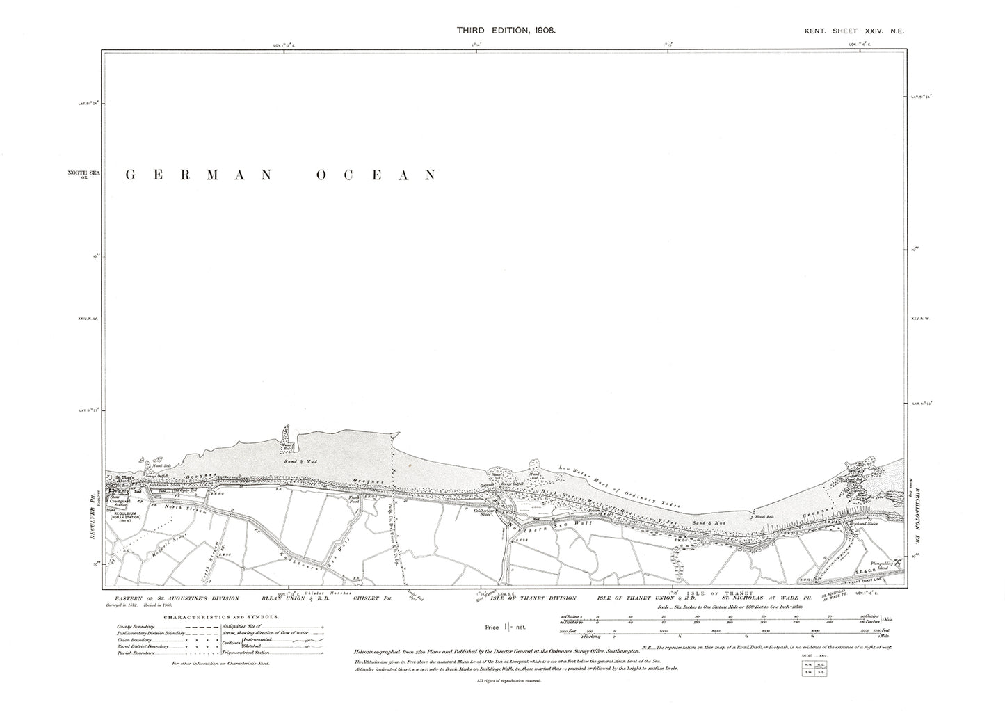 Reculver (east), old map Kent 1908: 24NE