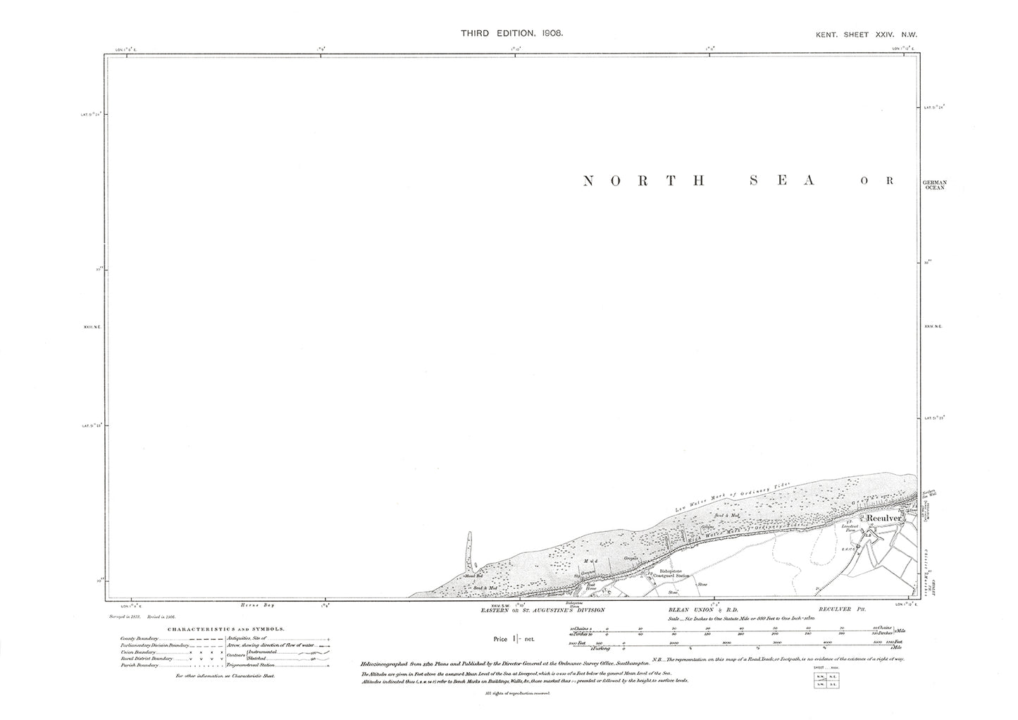 Reculver (west), old map Kent 1908: 24NW