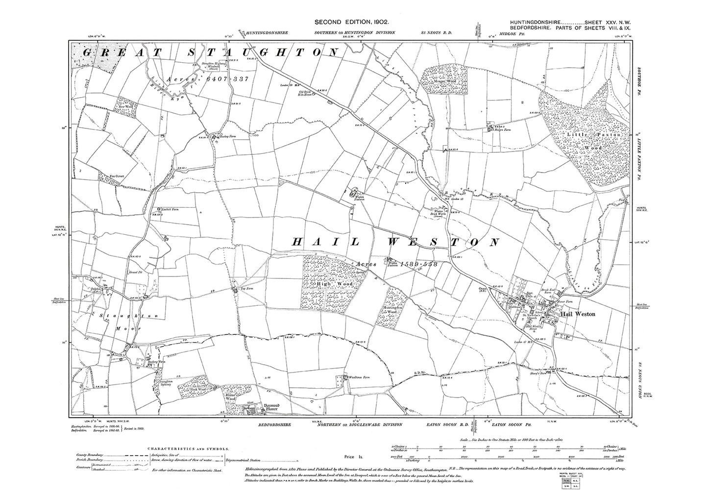 Hail Weston - Huntingdonshire in 1902 : 25NW