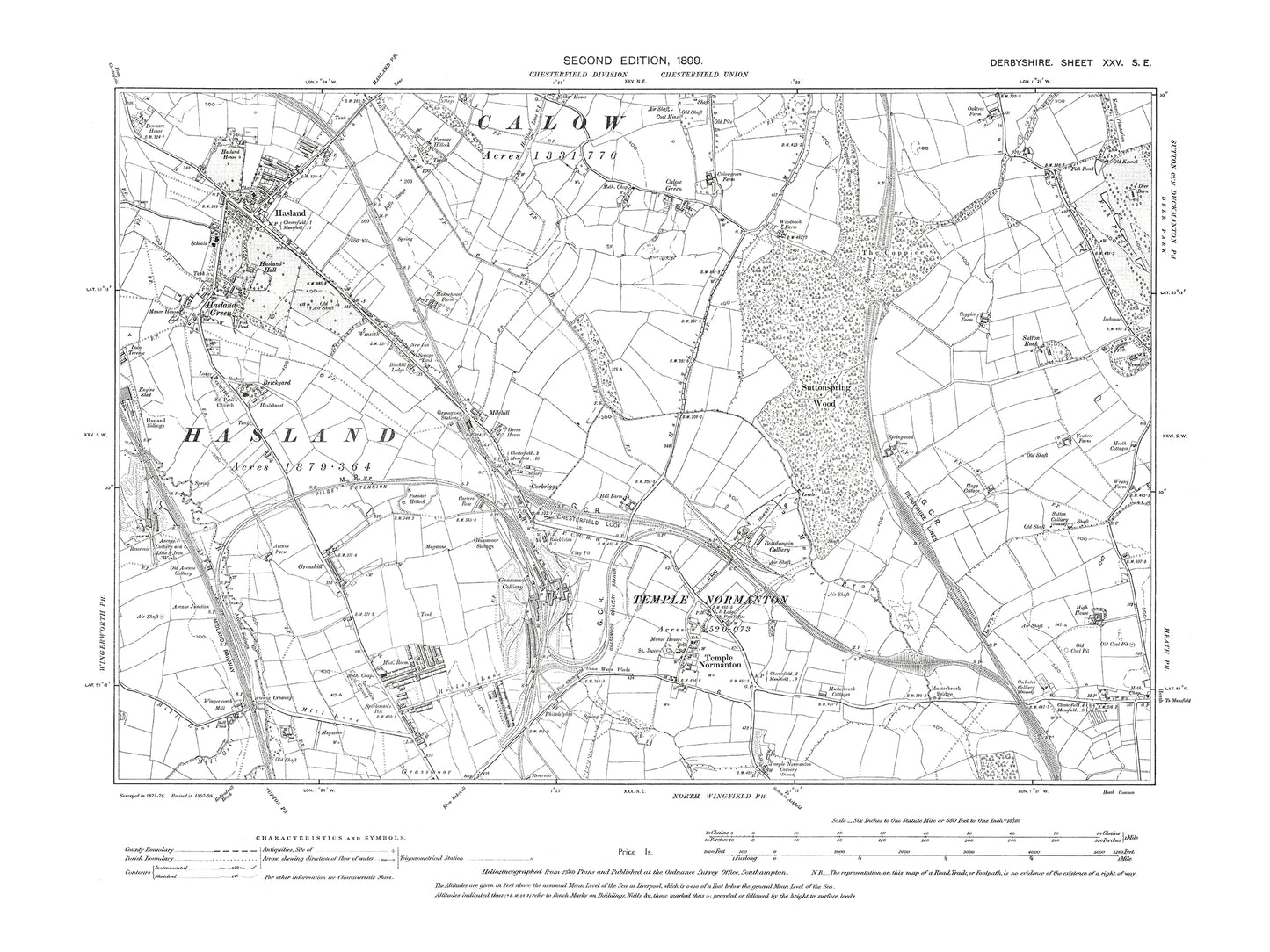 Old OS map dated 1899, showing Hasland, Temple Normanton in Derbyshire 25SE