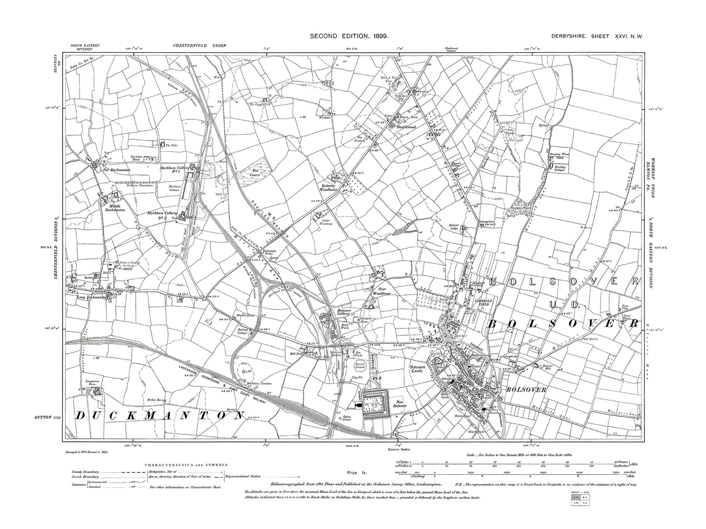 Old OS map dated 1899, showing Bolsover in Derbyshire 26NW
