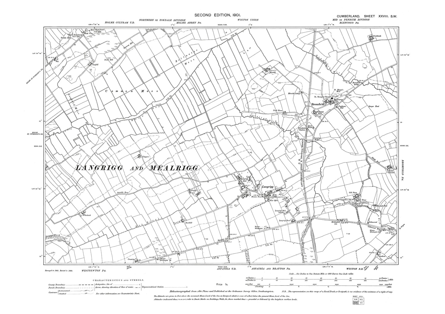 Old OS map dated 1901, showing Broomfield, Langrigg in Cumberland - 28SW