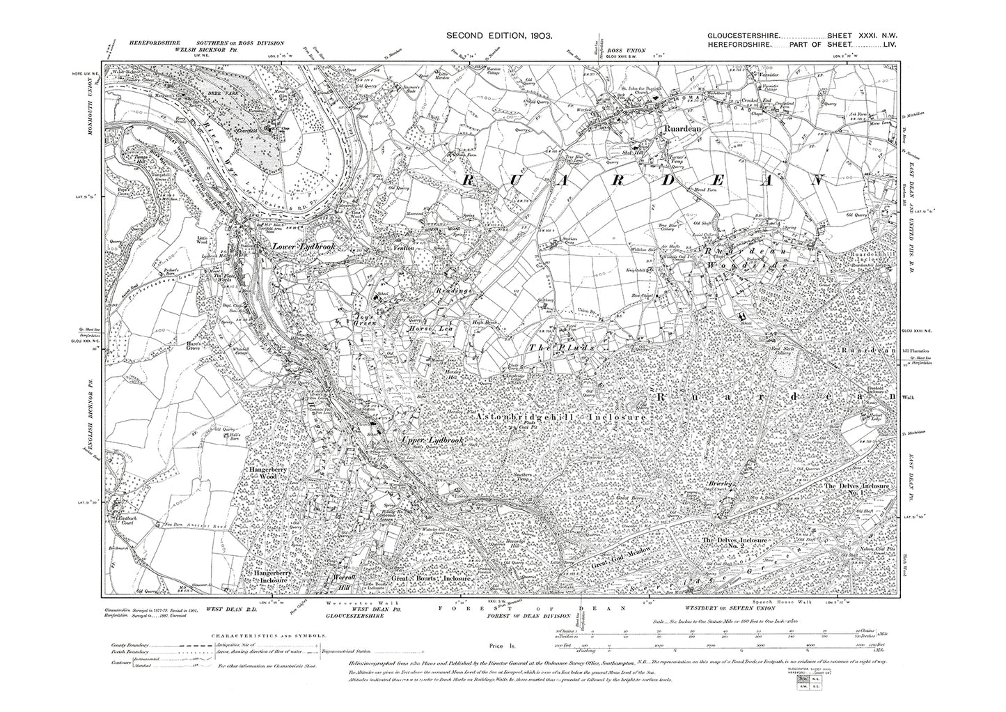 Old OS map dated 1903, showing Ruardean, Lower Lydbrook in Gloucestershire - 31NW