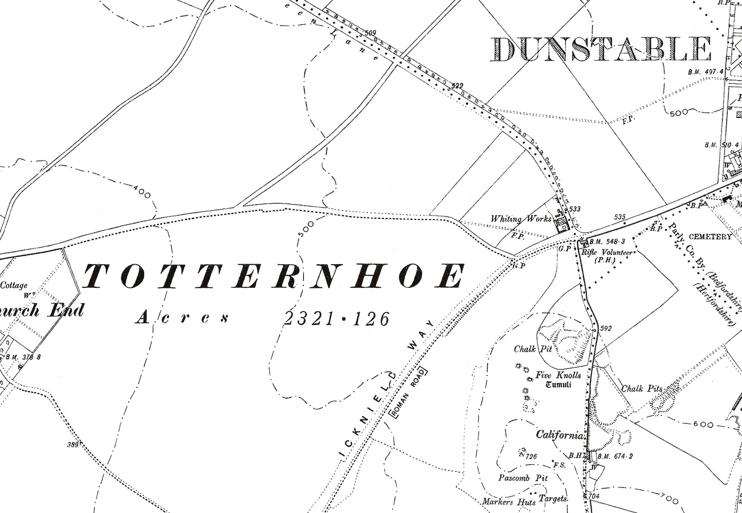 A 1902 map showing Dunstable and Totternhoe in Bedfordshire - A Digital Download 0f OS 1:10560 scale map, Beds 32NW