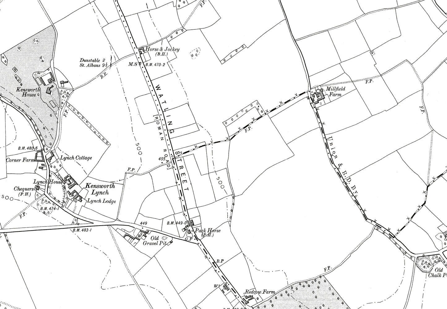 A 1901 map showing Caddington and Kenworth in Bedfordshire - A Digital Download 0f OS 1:10560 scale map, Beds 32SE