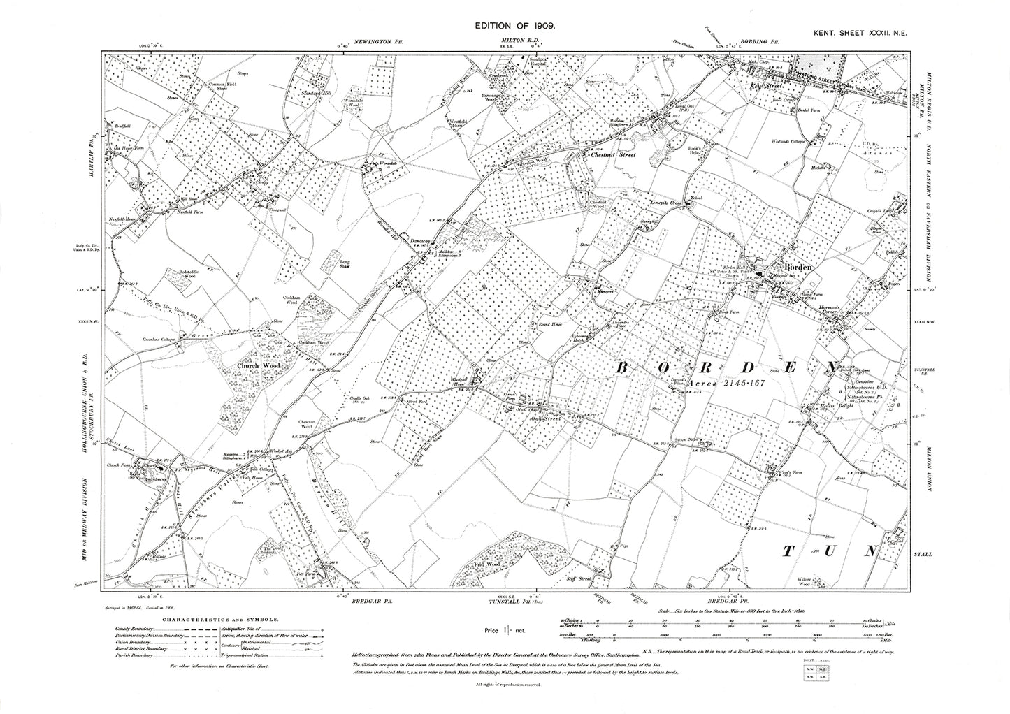 Borden, Key Street, old map Kent 1909: 32NE