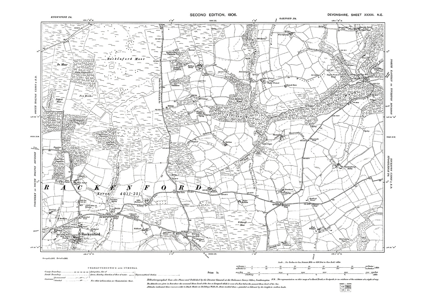 Rackenford, Old Map Devon 1906: 33NE