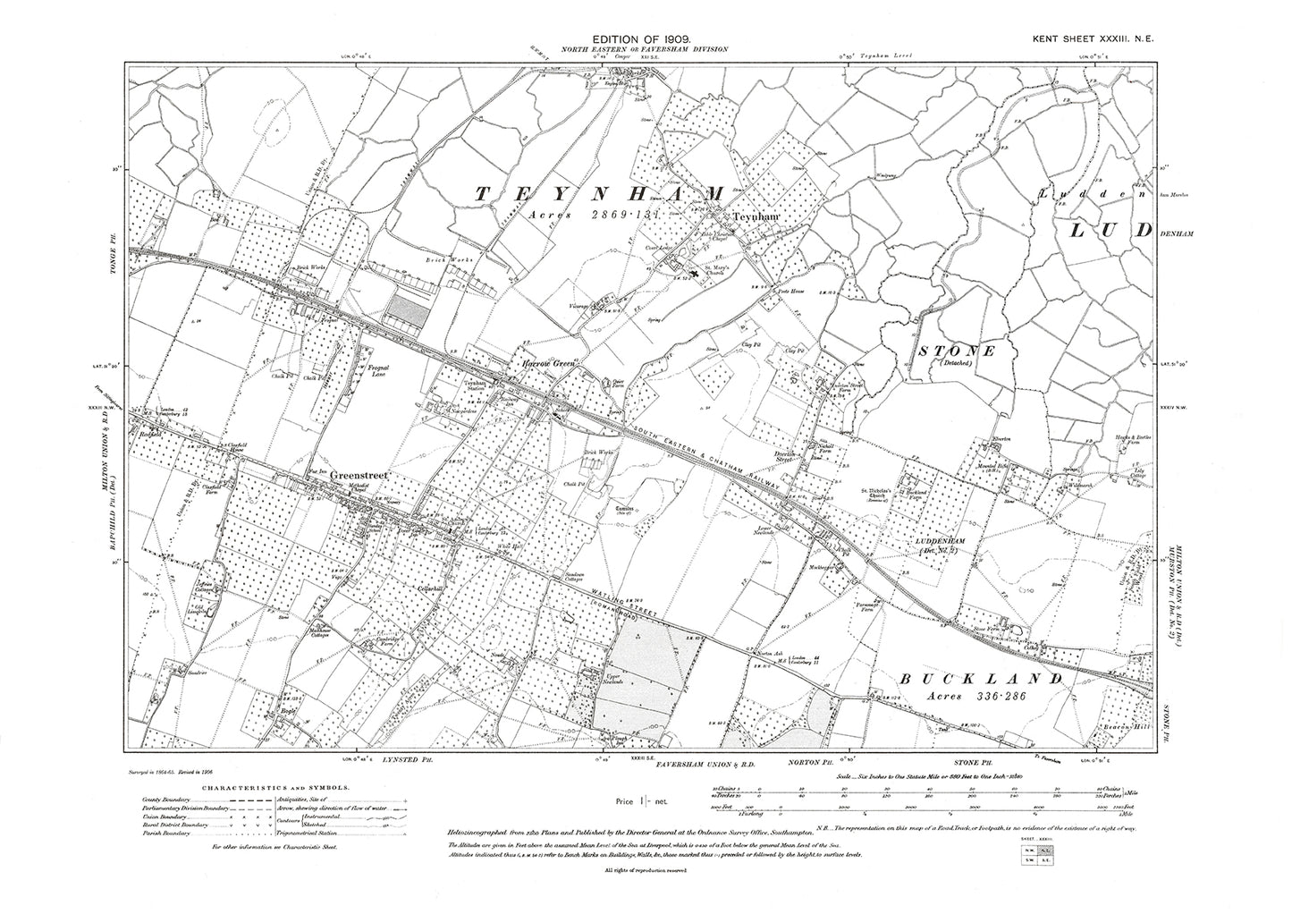 Green Street, Stone, Teynham, old map Kent 1909: 33NE