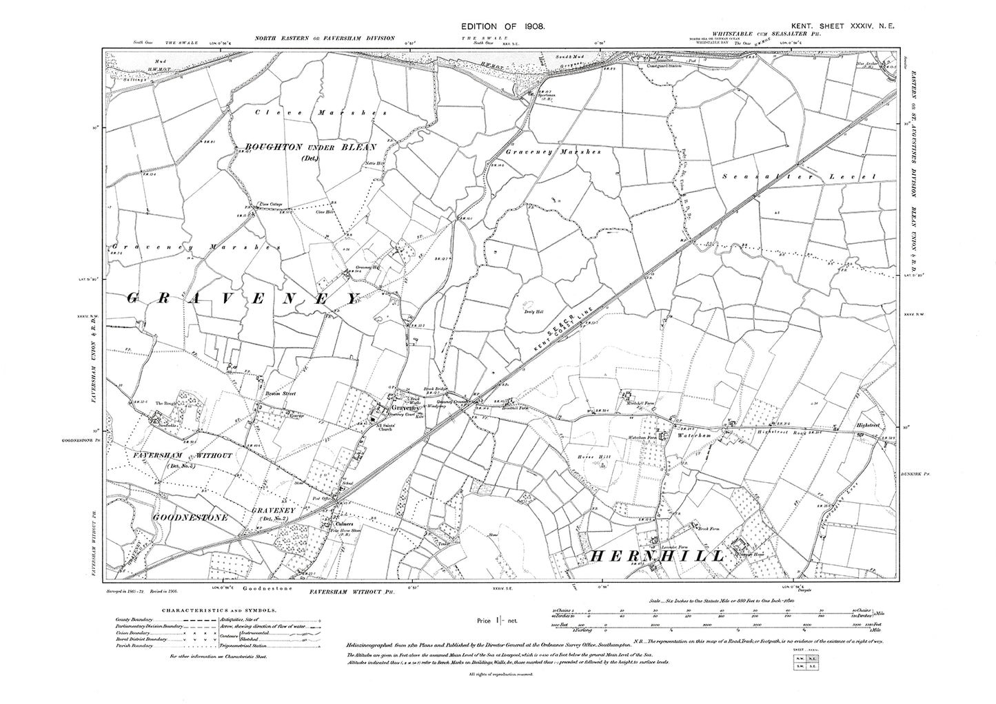 Graveney, old map Kent 1908: 34NE